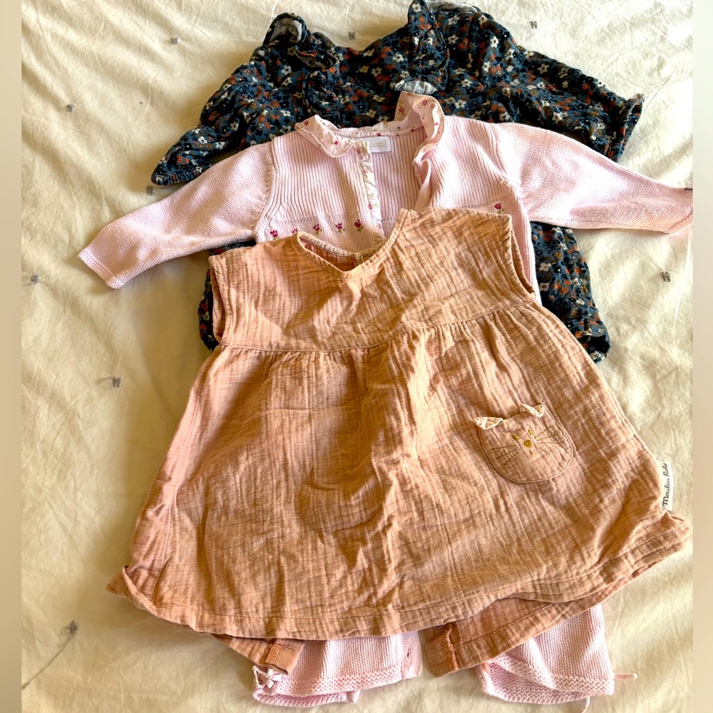 Baby girl 6mo, French brand dresses and romper